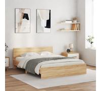 Cadre de Lit avec Tête de Lit Éclairage LED, Bois d'Ingénierie, Lit Adulte Design Moderne, Cadre de Lit avec Lumières RGB, pour Chambre à Coucher, Couleur Chêne Sonoma, 150x200 cm