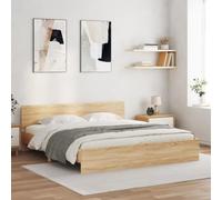 Cadre de Lit avec Tête de Lit, Éclairage LED RGB, Bois d'Ingénierie, Bed Frame Moderne, pour Chambre Adulte et Adolescent, Couleur Chêne Sonoma, 203 x 185 x 70 cm