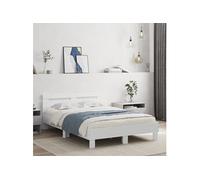 vidaXL Cadre de Lit avec Tête de Lit et LED, Lit Double avec Sommier à Lattes, Lit Adulte de Chambre, Blanc 135x190 cm Bois d'Ingénierie
