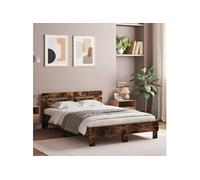 vidaXL Cadre de lit avec tête de lit et LED – Lit double, sommier à lattes – Chêne fumé 120x190 cm