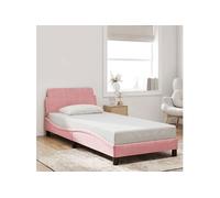 vidaXL Cadre de lit simple rembourré avec tête de lit, velours rose 90x200 cm, sommier à lattes