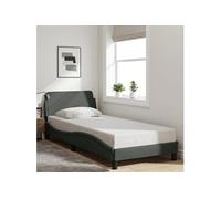 vidaXL Cadre de lit Dover – Rembourré, sommier à lattes, lit simple, tissu gris foncé 90x190 cm