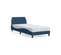 VidaXL Cadre de Lit Rembourré avec Tête de Lit et Sommier à Lattes, Simple avec Pied, Adulte de Chambre, Bleu 90x200 cm Tissu