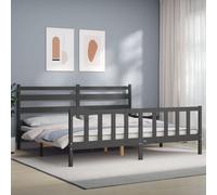 Vidaxl Cadre De Lit Avec Tête De Lit Gris 200x200 Cm Bois Massif Marron