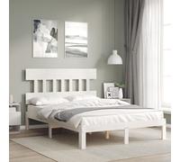 Vidaxl Cadre De Lit Avec Tête De Lit Blanc 140x190 Cm Bois Massif Blanc