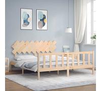 vidaXL Cadre de lit avec tête et sommier à lattes 160x200 cm bois massif marron