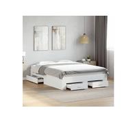 Vidaxl Cadre De Lit Avec Tiroirs Blanc 140x190cm Bois D'ingénierie Blanc