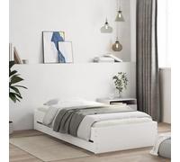 Cadre de Lit avec Tiroirs, Blanc 90x190 cm, Bois d'Ingénierie, Structure Renforcée, Lit Une Place avec Rangement Intégré, Cadre de Lit Moderne pour Chambre Adulte ou Lit Enfant, 193x93x33 cm