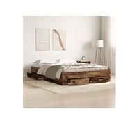 vidaXL Cadre de lit 160 x 200 cm Bois d'ingénierie avec tiroirs Marron