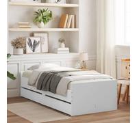 Cadre de lit avec tiroirs de Rangement Blanc 75x190 cm, Bois d'ingénierie Durable pour Chambre Moderne, sommier à Lattes Robustes, lit Simple sans Matelas