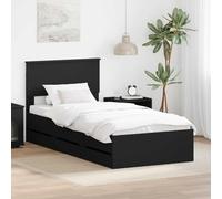 Cadre de lit avec tiroirs Noir 90 x 200 cm en Bois d'ingénierie avec 6 rangements intégrés, Design Moderne Stable et Facile à Entretenir pour Chambre intérieure