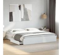 Cadre de lit avec tiroirs blanc 180x200 cm bois d'ingénierie