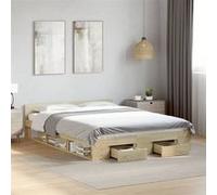 vidaXL Cadre de lit à tiroirs chêne sonoma 160x200cm bois d'ingénierie, lit, lit de rangement, cadre de lit double, lit double Marron
