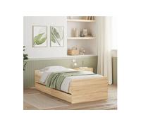 vidaXL Cadre de Lit avec Tiroirs, Lit Simple avec Sommier à Lattes, Lit Adulte de Chambre, Moderne, Chêne Sonoma 90x190 cm Bois d'Ingénierie Marron