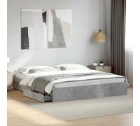 vidaXL Cadre de lit à tiroirs 135x190 cm Gris béton Bois d'ingénierie Sans matelas