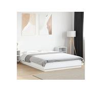 vidaXL Cadre de lit Sommier à lattes Lit palette Bois d'ingénierie 135x190 cm Blanc sans matelas