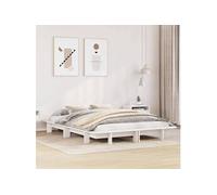 vidaXL Cadre de Lit Double en Bois de Pin Massif Blanc 140x190 cm - Meuble de Chambre à Coucher avec Sommier