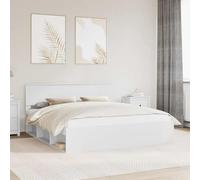 Cadre de Lit Blanc 200x200 cm, Bois d'Ingénierie Durable, Tête de Lit Incluse, Support Robuste pour Matelas Empereur, Style Moderne