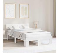 Cadre de lit Blanc en pin Massif 135 x 190 cm avec tête de lit, Cadre à Lattes Durable pour Chambre, mobilier Moderne, Support Stable pour Matelas Double