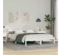 Cadre de lit Blanc en pin Massif 160 x 200 cm avec tête de lit, Plateforme Robuste, mobilier Chambre Moderne, Support Matelas sans sommier, Design Minimaliste Confortable