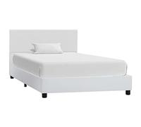 Cadre de lit Blanc Similicuir 100 x 200 cm avec tête de lit rembourrée Confortable, Structure en MDF Robuste et Lattes en contreplaqué, Design Moderne pour Chambre à Coucher, Facile en Acier Durable