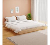 Cadre de Lit, Bois Massif de Pin Naturel, Style Rustique Moderne, sans Matelas, Lit Adulte avec Support Latte, pour Chambre à Coucher, Chambre d'amis, 160x200 cm