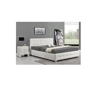 CONCEPT USINE | Structure de Lit Capitonnée Newington en Simili Blanc | Lit avec Coffre de Rangement très Pratique Intégré pour Gain de Place | Dimensions 160 x 200 cm | Moderne, Raffiné et Design