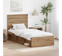 Cadre de lit Chêne Artisan 100x200 cm, Bois de pin Massif, avec tête de lit élégante, Design Moderne, Support Robuste pour lit Plateforme, Facile à Nettoyer, idéal Chambre Adulte