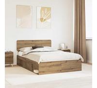 Cadre de Lit Chêne Artisan 150x200cm, Sommier Plateforme Pin Massif, Bois d'Ingénierie, Tête de Lit, Support Matelas Robuste, Design Moderne Chambre Adulte