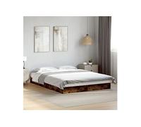 Cadre de lit chêne fumé 140x200 cm bois d'ingénierie, meuble de chambre à coucher, sommier, lit de palette, lit, lit double, lit à panneaux