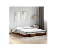 vidaXL Cadre de Lit Double en Chêne Fumé 160x200 cm - Bois d'Ingénierie, Meuble de Chambre à Coucher, Sommier, Lit de Palette à Panneaux