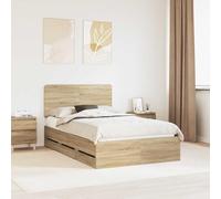 Cadre de lit Chêne Sonoma en Bois d'ingénierie 120 x 190 cm avec tiroirs intégrés Design Moderne pour Chambre contemporaine Confortable Facile à Monter et Rangement Pratique intérieur