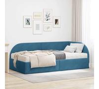 Cadre de lit d'angle avec matelas 2 pcs velours bleu, matelas en mousse à mi-dur, appui-tête mural moderne, réglage manuel facile, design minimaliste pour chambre à coucher