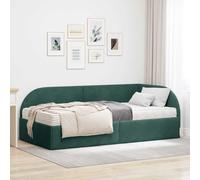 Cadre de lit d'angle avec matelas 2 pcs velours vert, appui-tête mural moderne et matelas en mousse mi-dur, forme rectangulaire avec mécanisme réglable, facile
