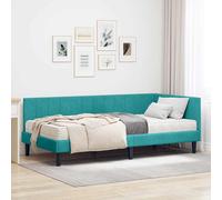 vidaXL Cadre de lit d'angle avec matelas Velours moderne Turquoise 90 x 190 cm