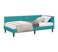 Cadre de lit d'angle en Velours Turquoise avec Matelas Mousse polyuréthane 90x200 cm, Structure contreplaqué Durable, Design Moderne pour Chambre, Ensemble 2 pièces Confortable et Respirant