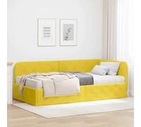 Cadre de Lit d'angle Jaune 90x190 cm en Velours avec Matelas Mousse Intégré, Design Modulable en L pour Chambre Moderne