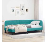 Cadre de lit d'angle Turquoise Velours 90x190 cm, Couchage Simple avec tête Ajustable, Daybed Plateforme Polyvalent, Design Moderne pour Petits espaces, Soutien Stable