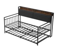 VEVOR Cadre de Lit de Jour Jumeau en Métal Robuste, Lit Gigogne Jumeau sans Matelas, avec Roues, Station de Charge et Support à Lattes Métalliques, pour Repos Couchage, Salon, Chambre d'amis