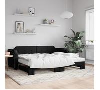 Cadre de lit de jour - KENNETH - 1 PLACE - avec lit gigogne - noir 90x190 cm - tissu LV443