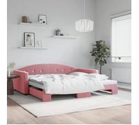 Cadre de lit de jour - KENNETH - 1 PLACE - avec lit gigogne - rose 100x200 cm - velours LV342