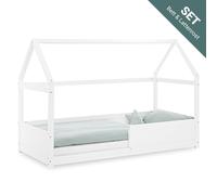 Cadre de Lit D'Enfant 90x200 cm Lit Cabane Montessori Bébé Barriere Homestyle4u