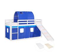 Cadre de Lit d'enfant superposé 90x200 Toboggan Matelas Tunnel Bleu Homestyle4u
