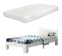 Cadre de Lit Design Nivala à Sommier à Lattes à Matelas à Mousse à Froid Capacité de Charge 100 kg Lit Simple Stylé en Pin et Bois Stratifié 90 x 200 cm Blanc [en.casa] [neu.haus] Blanc G