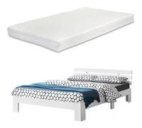 Cadre de Lit Design Nivala à Sommier à Lattes à Matelas à Mousse à Froid Capacité de Charge 150 kg Lit Double Stylé en Pin et Bois Stratifié 140 x 200 cm Blanc [en.casa] [neu.haus] Blanc G