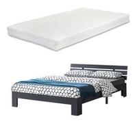 Cadre de Lit Design Nivala à Sommier à Lattes à Matelas à Mousse à Froid Capacité de Charge 150 kg Lit Double Stylé en Pin et Bois Stratifié 140 x 200 cm Gris Foncé [en.casa] [neu.haus] Gris Foncé G