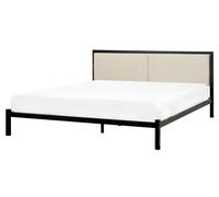 Cadre de Lit Double 160 x 200 cm en Métal avec Tête de Lit en Tissu Beige Clair