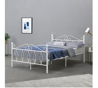 Cadre de Lit en Métal Robuste Construction Solide avec Lattes Métalliques Design Élégant Capacité de Charge 300 kg Acier Laqué 140 x 200 cm Blanc Mat