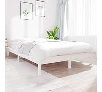 Cadre de Lit Double Blanc 140x190 cm, en Bois de Pin Massif Robuste, Design Moderne, avec Lattes Pratiques pour Chambre à Coucher