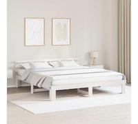 Cadre de Lit Double Empereur Blanc 200x200 cm en Pin Massif Durable avec Tête de Lit Intégrée, Design Minimaliste, Hauteur Confortable pour Chambre Moderne